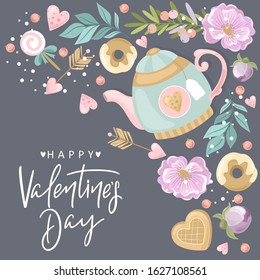 Valentine's day card. Romantic cat with festive elements. Hand lettering. Vector illustration.
Template for Invitation, greetings, congratulations, posters.