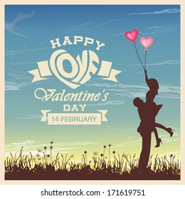 Valentine's Day Card With Romantic Couple Vector Background