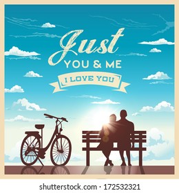 Valentine's day card with romantic couple and bike background