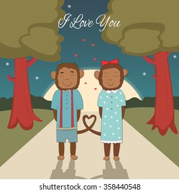 Valentines day card with romantic couple monkeys.Vector illustration