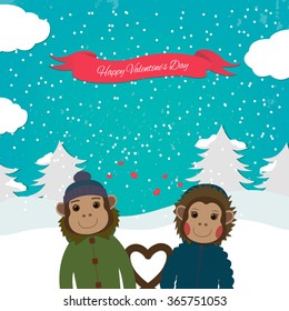 Valentines day card with romantic couple monkeys. Vector illustration