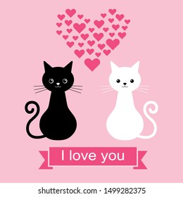 Valentines day card romantic pattern background two black and white cats vector illustration