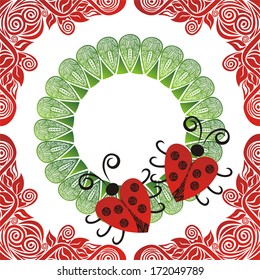 Valentines day card romantic pattern background vector illustration with ladybugs