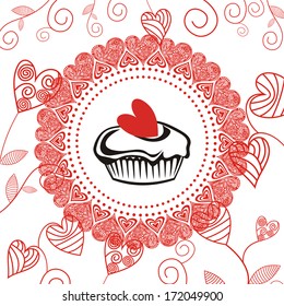 Valentines day card romantic pattern background cake vector illustration
