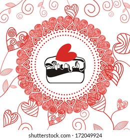 Valentines day card romantic pattern background cake vector illustration