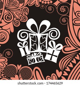 Valentines day card romantic pattern background gifts vector illustration