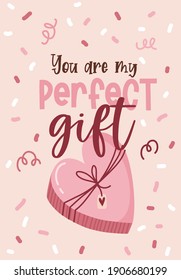 Valentine's day card with romantic phrase about love isolated on white background. Vector Illustration - Vector