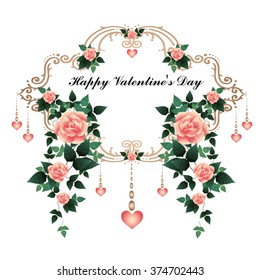 Valentine's day card with Rose and Heart . Vector illustration.