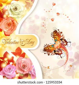 Valentine's day card with roses and butterflies