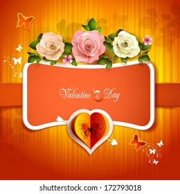 Valentine's day card with roses and butterflies