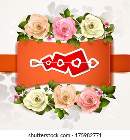 Valentine's day card with roses and hearts