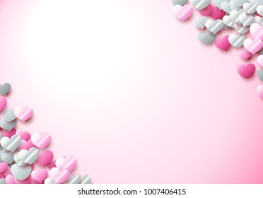 Valentines Day card with scattered colorful foil hearts for showing love to your partner, greeting or invitation to February, 14 or wedding celebration