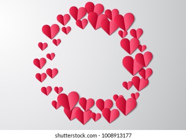 Valentines Day card with scattered cut paper hearts