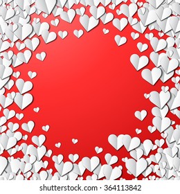 Valentines Day card with scattered cut paper hearts