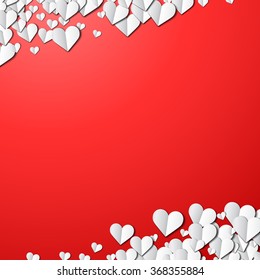 Valentines Day card with scattered cut paper hearts