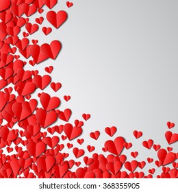 Valentines Day card with scattered cut paper hearts