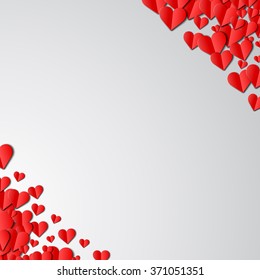 Valentines Day card with scattered cut paper hearts