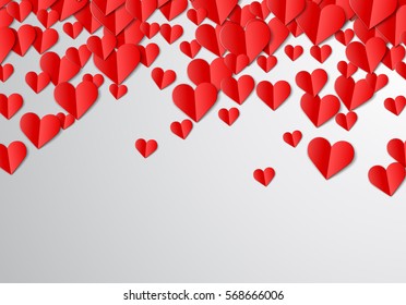 Valentines Day card with scattered cut paper hearts
