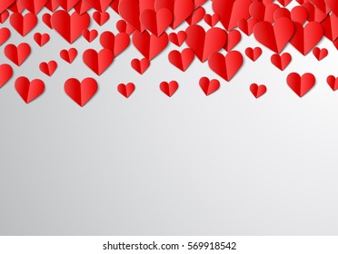 Valentines Day card with scattered cut paper hearts
