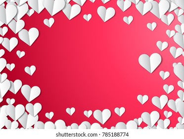 Valentines Day card with scattered cut paper hearts