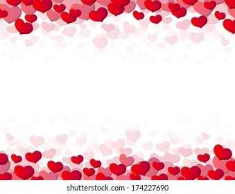 Valentines Day card with scattered hearts on top and bottom