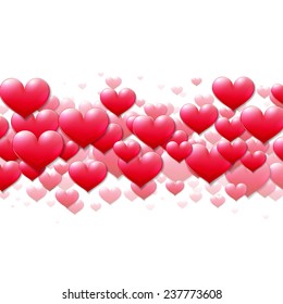Valentines Day card with scattered purple hearts line in center
