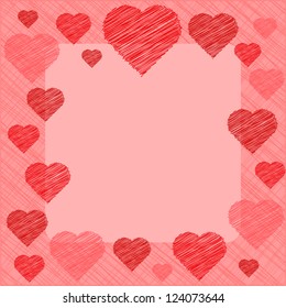Valentine's Day Card in scribbled lines, in coral and pink colors