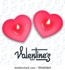Valentines Day. Valentines Day card with script lettering and romantic heart candles
