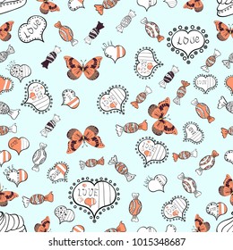 Valentine':s Day card seamless background pattern heart. Vector illustration. Cute neutral, white and pink colors elements. Repeating texture. Seamless hearts pattern.