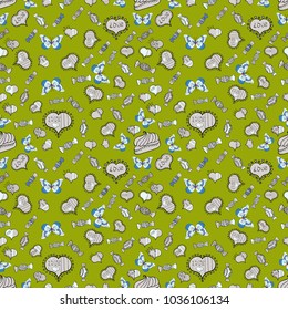 Valentine':s Day card seamless background pattern heart. Seamless hearts pattern. Cute green, neutral and gray colors elements. Vector illustration. Repeating texture.