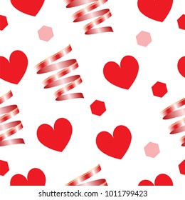 valentines day card - seamless pattern vector - red hearts and ribbons