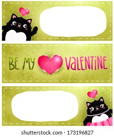 Valentines day card set. Cute cartoon cat couple