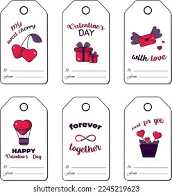 Valentine`s Day card set with cute elements. Cards, posters, brochures. Ideal for Valentine`s Day, wedding and birthday. Vector