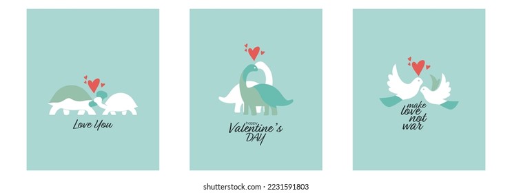 Valentine's Day card set. Flat Vector illustration.