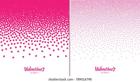 Valentines day card set with gradient  pink hearts pattern texture isolated on white background. Collection of Design backdrops for Wedding Invitation Card. Vector illustration EPS10