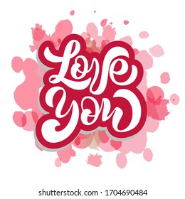 Valentine`s Day card set - hand drawn style with calligraphy. Love you. Vector illustration.