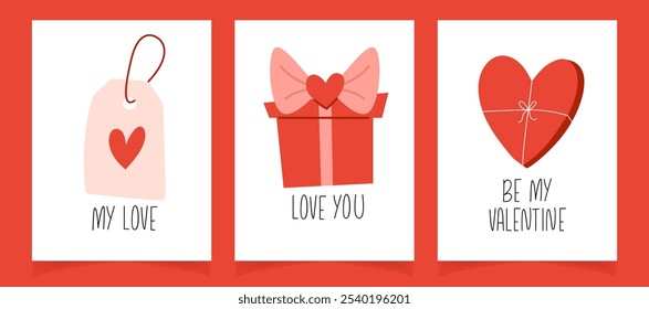 Tarjeta del día de San Valentín con letras dibujadas a mano y Elementos. Ideal para postales de San Valentín 
