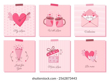 Valentine`s day card set. Hand drawn style. 