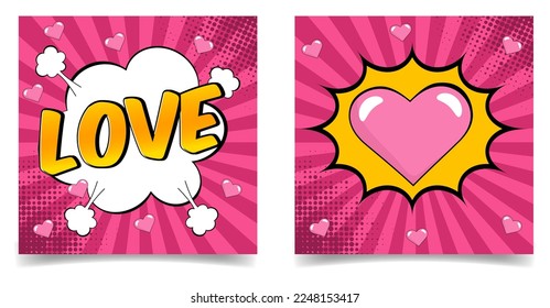 Valentine's Day card set in pop art comic style.