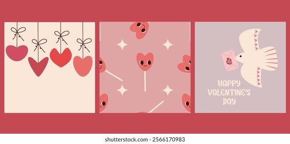 Valentine's Day Card Set Trendy Vector Illustrations for Website Banners, Sales, Valentine Cards, Covers, Flyers, and Posters