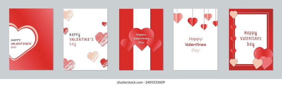 Valentine's Day Card Set. Vector Illustrattion Designs with Red, white and pink Hearts.
Poster, card, flyer, visual designs.