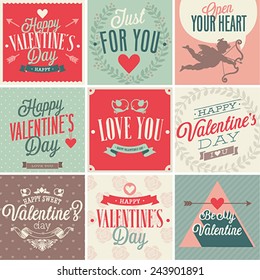Valentine`s day card set. Vector illustration.