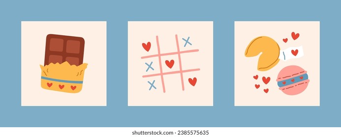 Valentinstag Kartensatz. Für Webbanner, Verkauf, Valentinenkarte, Cover, Flyer oder Poster trendige Vektorgrafik