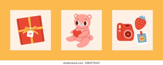 Valentines Day card set. For website banner, Sale, Valentine card, cover, flyer or poster trendy vector illustration