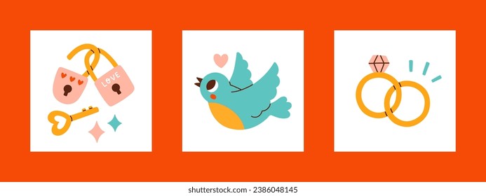 Valentines Day card set. For website banner, Sale, Valentine card, cover, flyer or poster trendy vector illustration