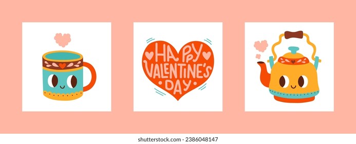 Valentines Day card set. For website banner, Sale, Valentine card, cover, flyer or poster trendy vector illustration
