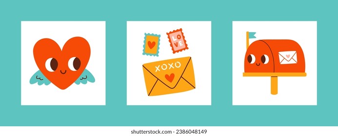 Valentines Day card set. For website banner, Sale, Valentine card, cover, flyer or poster trendy vector illustration
