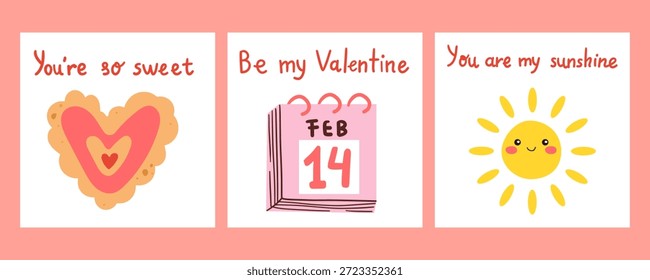 Valentinstag-Kartenset. Für Website-Banner, Verkauf, Valentinstag-Karte, Cover, Flyer oder Poster trendige Vektorgrafik, Feier-Poster für Social Media.
