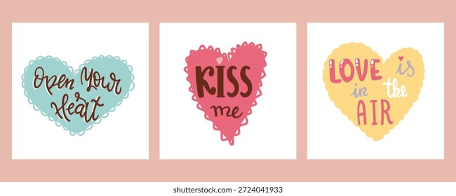 Valentinstag-Kartenset. Für Website-Banner, Verkauf, Valentinstag-Karte, Cover, Flyer oder Poster trendige Vektorgrafik, Feier-Poster für Social Media.