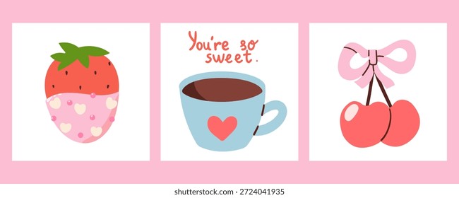 Valentines Day card set. For website banner, Sale, Valentine card, cover, flyer or poster trendy vector illustration ,celebration poster for Social Media.